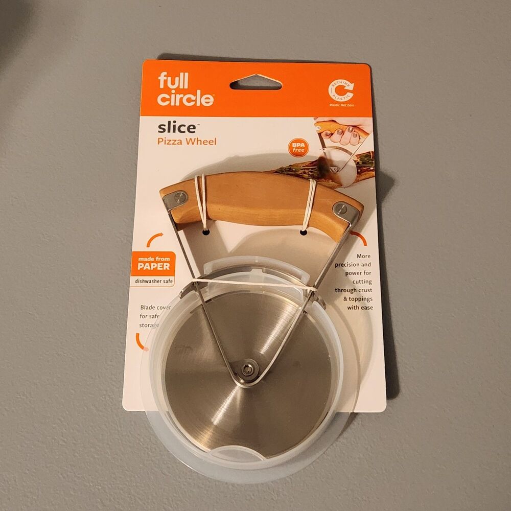 Full Circle Stainless Steel Pizza Wheel Safety Cover Paper Risen Handle BPA-Free